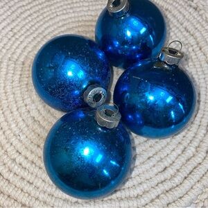 4 Blue Vintage SHINY BRITE Mercury Glass Christmas Tree Ornaments Ball